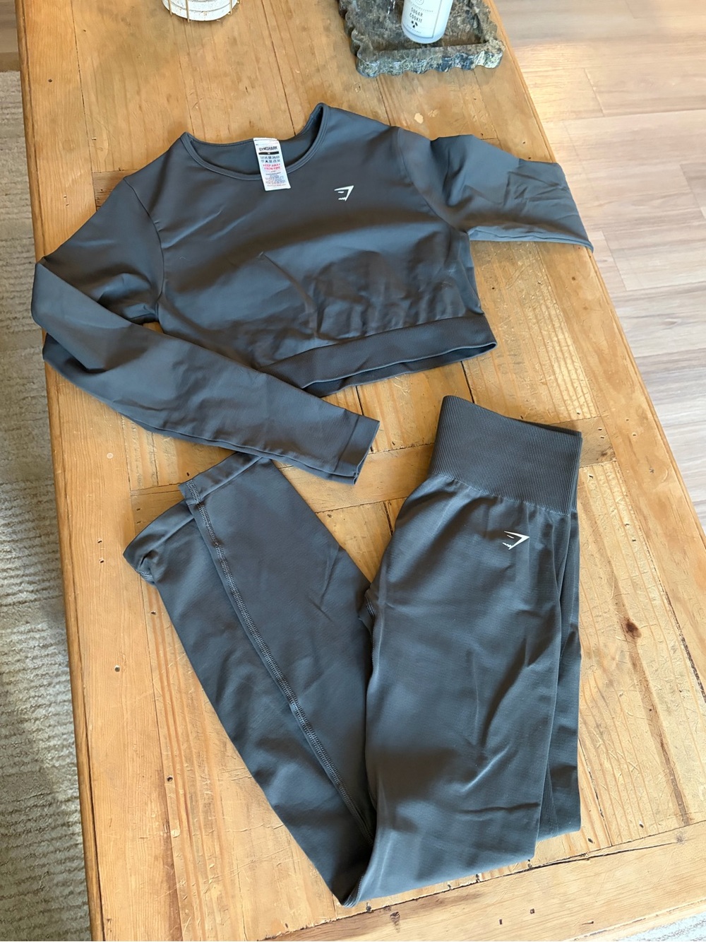 Gymshark charcol gray / olive green  Long Sleeve Top & Leggings